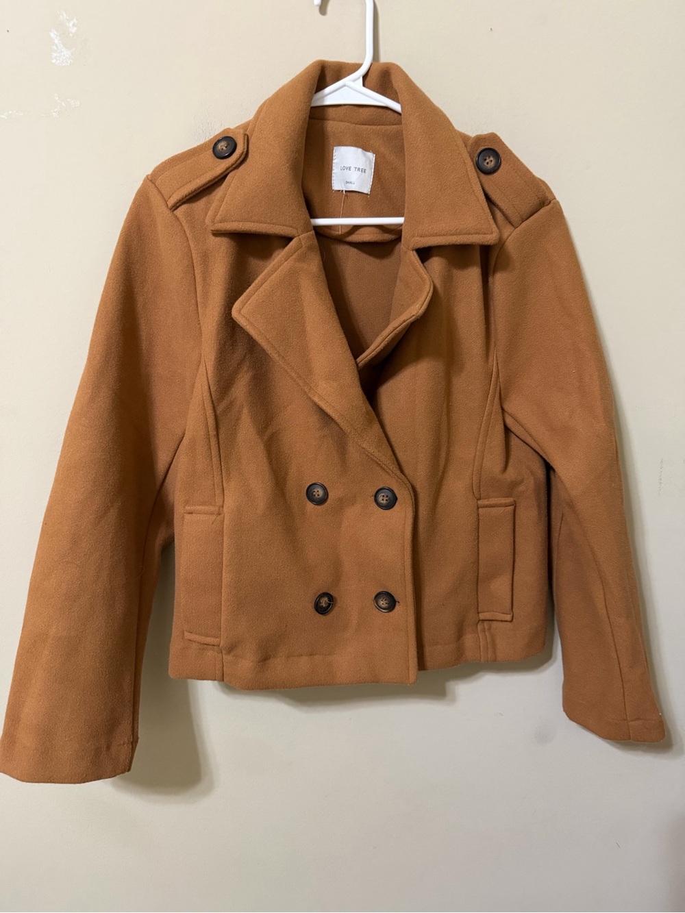 Love Tree Double-Breasted Peacoat burned orange/Camel small vintage retro y2k